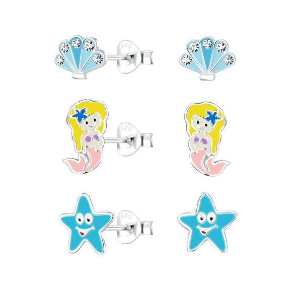 Silver Ocean Stud Earrings Set. - Picture 1 of 2